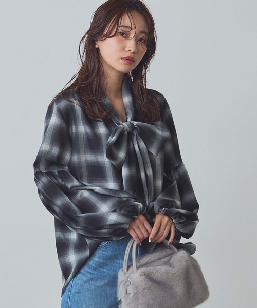 Gready Brilliant（グレディブリリアン）の「チェックボウパフブラウス（シャツ/ブラウス・レディース・ブラック×ホワイト/ブラウン系その他・38）」の21枚目の写真