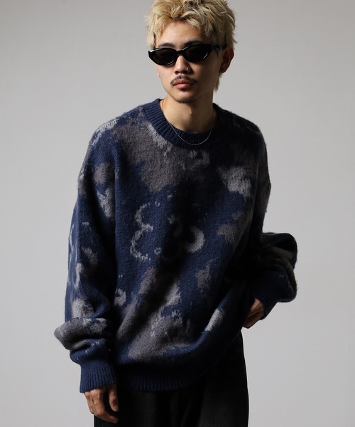 Naive magic（ナイーブマジック）の「NAIVE MAGIC WジャガードフラワーCNニット（ニット/セーター・メンズ・ブラック系1/パープル/ワイン/ブルー/グレー/ブラック系2・M/LL/L）」の13枚目の写真