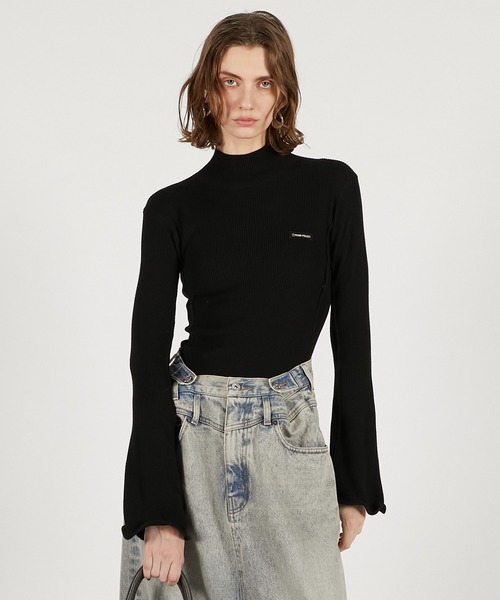 PRANK PROJECT（プランクプロジェクト）の「ウェーブヘムスリーブリブニット / Wave Hem Sleeve Rib Knit（ニット/セーター・レディース・チャコールグレー/ライトイエロー/ブラック・FREE）」の2枚目の写真