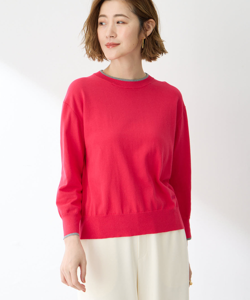 Petit Honfleur（プチオンフルール）の「バイカラーニットプルオーバー【洗える】（ニット/セーター・レディース・ネイビー/ピンク/グリーン/グレー・M/L）」の4枚目の写真