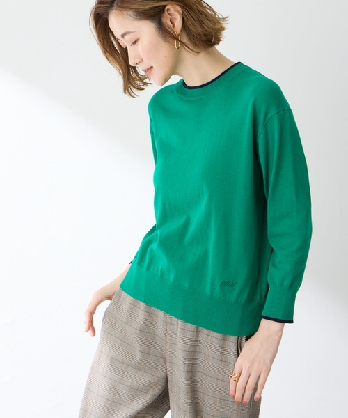 Petit Honfleur（プチオンフルール）の「バイカラーニットプルオーバー【洗える】（ニット/セーター・レディース・ネイビー/ピンク/グリーン/グレー・M/L）」の2枚目の写真