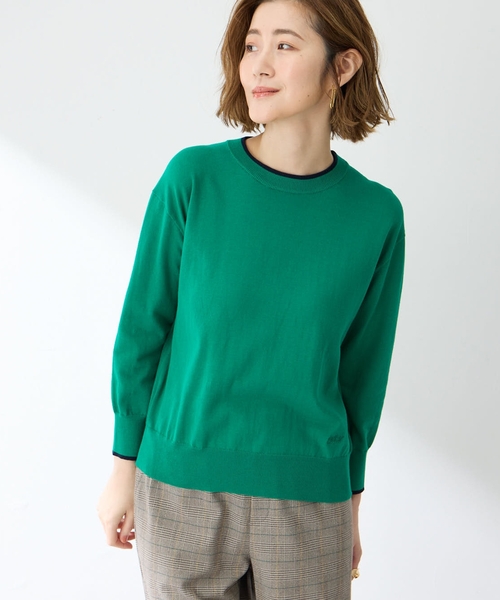 Petit Honfleur（プチオンフルール）の「バイカラーニットプルオーバー【洗える】（ニット/セーター・レディース・ネイビー/ピンク/グリーン/グレー・M/L）」の5枚目の写真