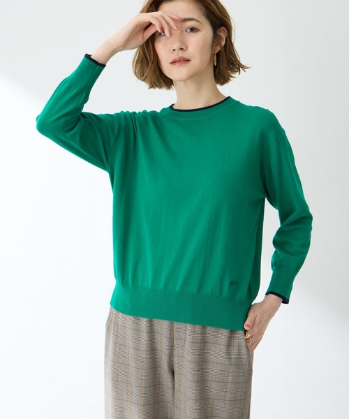 Petit Honfleur（プチオンフルール）の「バイカラーニットプルオーバー【洗える】（ニット/セーター・レディース・ネイビー/ピンク/グリーン/グレー・M/L）」の6枚目の写真