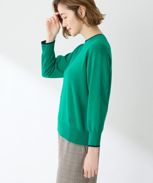 Petit Honfleur（プチオンフルール）の「バイカラーニットプルオーバー【洗える】（ニット/セーター・レディース・ネイビー/ピンク/グリーン/グレー・M/L）」の7枚目の写真