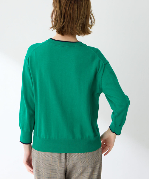 Petit Honfleur（プチオンフルール）の「バイカラーニットプルオーバー【洗える】（ニット/セーター・レディース・ネイビー/ピンク/グリーン/グレー・M/L）」の8枚目の写真