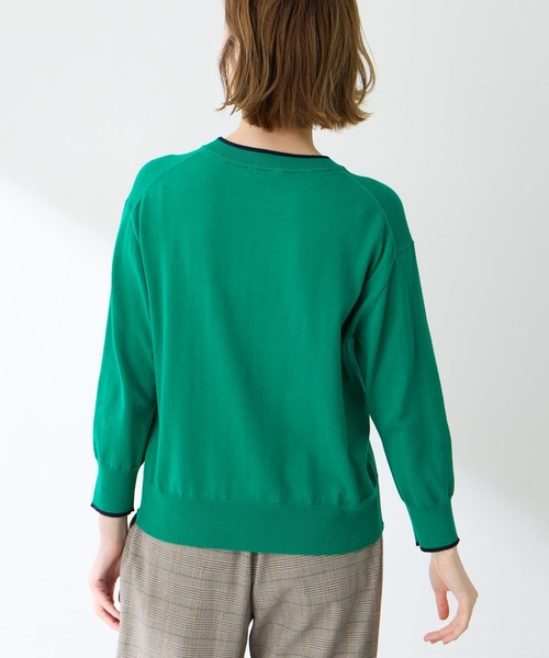 Petit Honfleur（プチオンフルール）の「バイカラーニットプルオーバー【洗える】（ニット/セーター・レディース・ネイビー/ピンク/グリーン/グレー・M/L）」の9枚目の写真