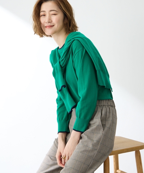 Petit Honfleur（プチオンフルール）の「バイカラーニットプルオーバー【洗える】（ニット/セーター・レディース・ネイビー/ピンク/グリーン/グレー・M/L）」の10枚目の写真