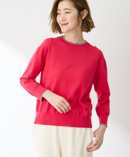 Petit Honfleur（プチオンフルール）の「バイカラーニットプルオーバー【洗える】（ニット/セーター・レディース・ネイビー/ピンク/グリーン/グレー・M/L）」の11枚目の写真