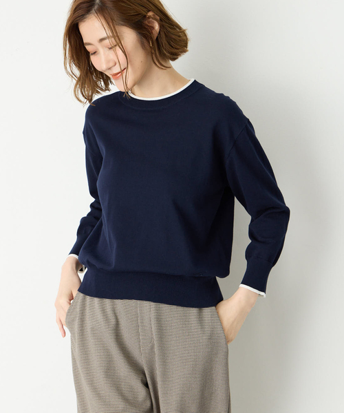 Petit Honfleur（プチオンフルール）の「バイカラーニットプルオーバー【洗える】（ニット/セーター・レディース・ネイビー/ピンク/グリーン/グレー・M/L）」の13枚目の写真