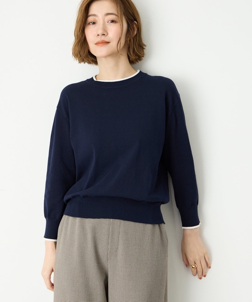 Petit Honfleur（プチオンフルール）の「バイカラーニットプルオーバー【洗える】（ニット/セーター・レディース・ネイビー/ピンク/グリーン/グレー・M/L）」の14枚目の写真