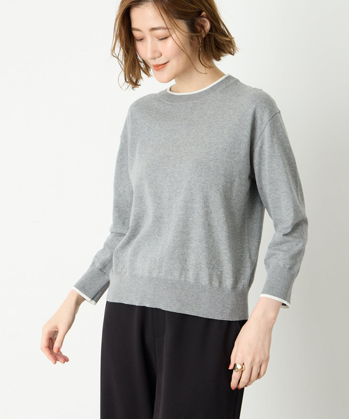 Petit Honfleur（プチオンフルール）の「バイカラーニットプルオーバー【洗える】（ニット/セーター・レディース・ネイビー/ピンク/グリーン/グレー・M/L）」の15枚目の写真