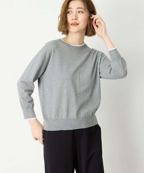 Petit Honfleur（プチオンフルール）の「バイカラーニットプルオーバー【洗える】（ニット/セーター・レディース・ネイビー/ピンク/グリーン/グレー・M/L）」の16枚目の写真