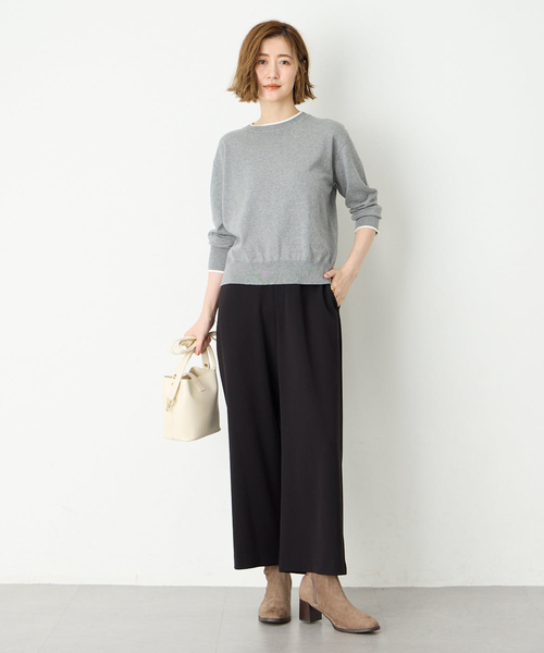 Petit Honfleur（プチオンフルール）の「バイカラーニットプルオーバー【洗える】（ニット/セーター・レディース・ネイビー/ピンク/グリーン/グレー・M/L）」の17枚目の写真