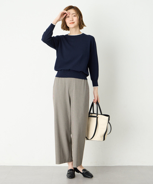 Petit Honfleur（プチオンフルール）の「バイカラーニットプルオーバー【洗える】（ニット/セーター・レディース・ネイビー/ピンク/グリーン/グレー・M/L）」の19枚目の写真