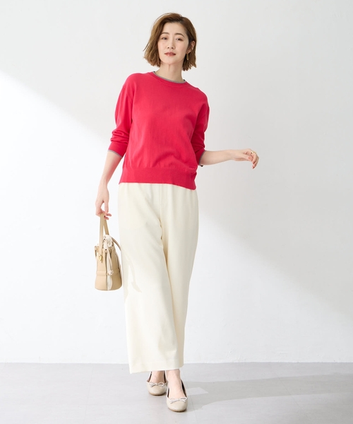 Petit Honfleur（プチオンフルール）の「バイカラーニットプルオーバー【洗える】（ニット/セーター・レディース・ネイビー/ピンク/グリーン/グレー・M/L）」の22枚目の写真