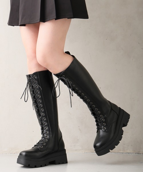 DEMETER(デメテル)の「厚底 プラットフォーム レースアップ ロングブーツ(ブーツ・レディース・ブラック・S/M/L/LL)」の1枚目の写真