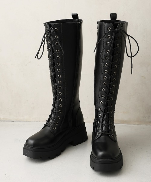 DEMETER(デメテル)の「厚底 プラットフォーム レースアップ ロングブーツ(ブーツ・レディース・ブラック・S/M/L/LL)」の2枚目の写真