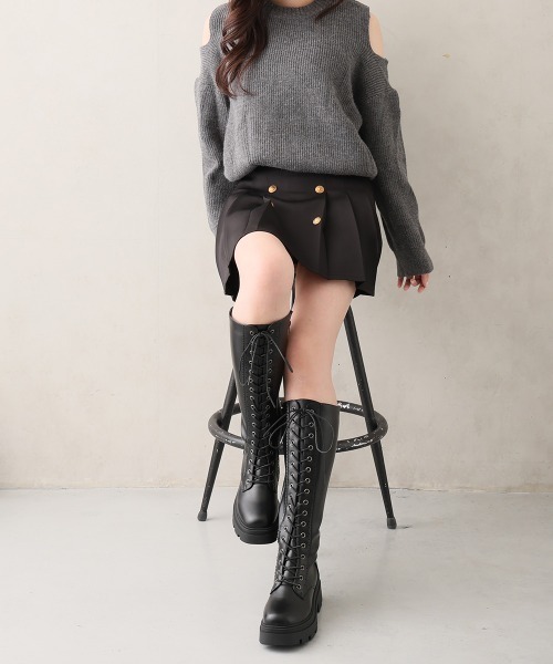 DEMETER(デメテル)の「厚底 プラットフォーム レースアップ ロングブーツ(ブーツ・レディース・ブラック・S/M/L/LL)」の5枚目の写真