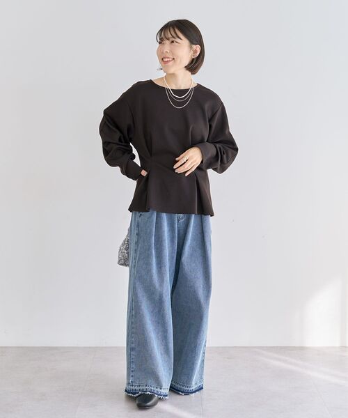 Sugar spoon（シュガースプーン）の「・SUGAR SPOON フォルムスリーブプルオーバー（Tシャツ/カットソー・レディース・チャコールグレー/ブラック/ベージュ/ボルドー・FREE）」の16枚目の写真