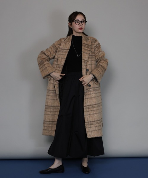 HERNOチェックロングコート メンズ グレンチェック リサイクルウール コート キャメル | Herno