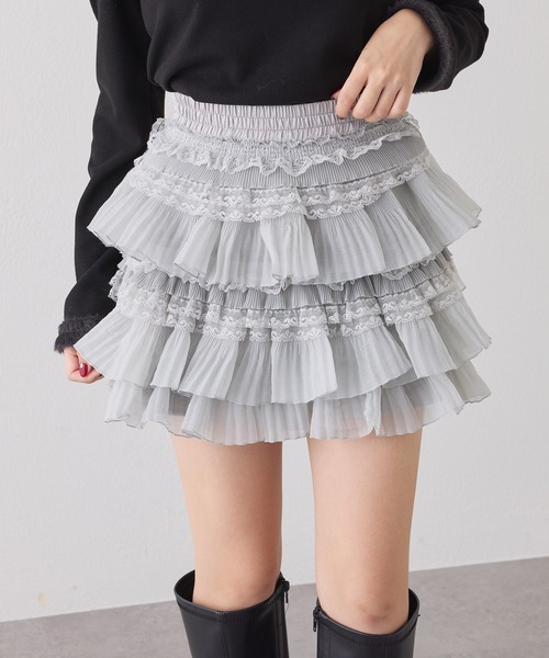 one after another NICE CLAUP（ワンアフターアナザーナイスクラップ）の「フリルティアードミニスカート（スカート・レディース・ホワイト/ブラック/グレー・FREE）」の11枚目の写真