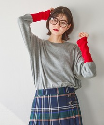 カシミヤ混配色ニットプルオーバー