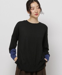 ドゥーズィエムクラス　カシミヤ混　クルーネックワイドプルオーバー ブラック ウールカシミヤシルク クルーネックプルオーバー | TOMORROWLAND (Men