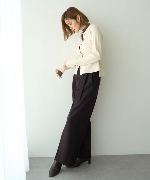 YECCA VECCA（イェッカヴェッカ）の「金釦アクセントベルトワイドパンツ（その他パンツ・レディース・ダークブラウン/ベージュ/ブルー・M/S）」の7枚目の写真