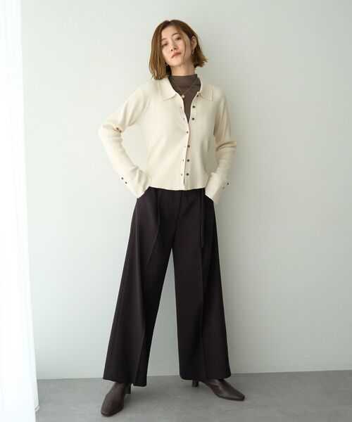 YECCA VECCA（イェッカヴェッカ）の「金釦アクセントベルトワイドパンツ（その他パンツ・レディース・ダークブラウン/ベージュ/ブルー・M/S）」の8枚目の写真