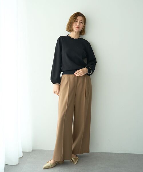 YECCA VECCA（イェッカヴェッカ）の「金釦アクセントベルトワイドパンツ（その他パンツ・レディース・ダークブラウン/ベージュ/ブルー・M/S）」の12枚目の写真