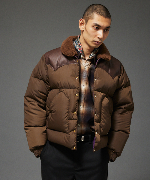 ロッキーマウンテン 40 ビームス別注　ブラウン ダウンジャケット ボア襟付き セール】Rocky Mountain Featherbed / ロッキーマウンテン 別注