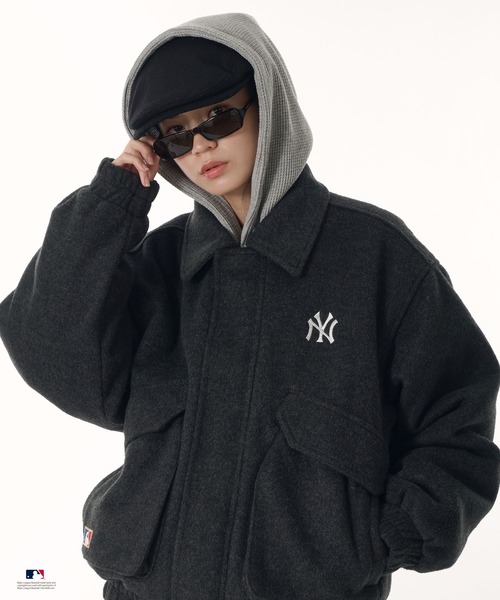 Perushu(ペルーシュ)の「Perushu × MLB ウールブレンドダブルポケットジャケット(ブルゾン・メンズ・グレー/ブラウン/ネイビー・SMALL/LARGE/MEDIUM)」の4枚目の写真