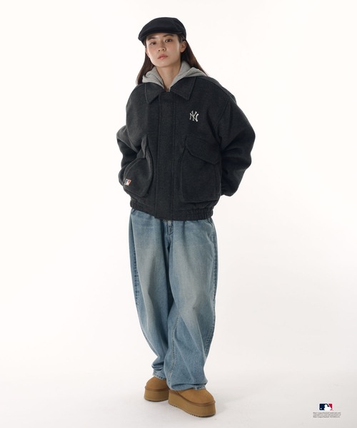 Perushu × MLB ウールブレンドダブルポケットジャケット セール】Perushu × MLB ウールブレンドダブルポケットジャケット