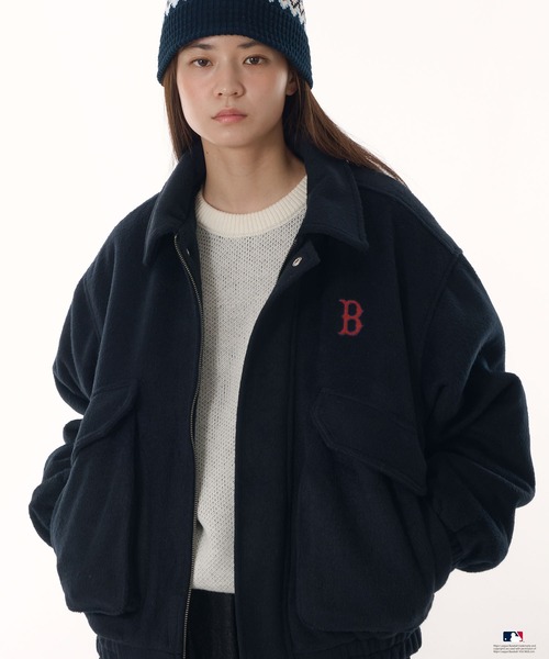 Perushu × MLB ウールブレンドダブルポケットジャケット Perushu ブルゾン アウター × MLB ウールブレンドダブルポケット