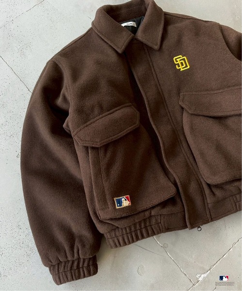 Perushu × MLB ウールブレンドダブルポケットジャケット Perushu ブルゾン アウター × MLB ウールブレンドダブルポケット