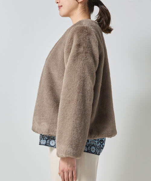 セール】【NARACAMICIE】ブローチ付きエコファージャケット（ムートン