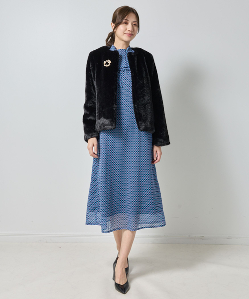 セール】【NARACAMICIE】ブローチ付きエコファージャケット（ムートン