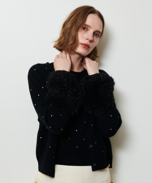 エンブロイダリードットファーカフスカーディガン（カーディガン