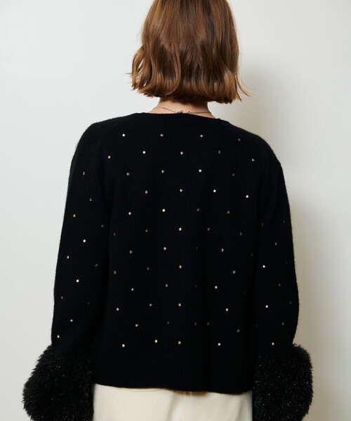 エンブロイダリードットファーカフスカーディガン（カーディガン