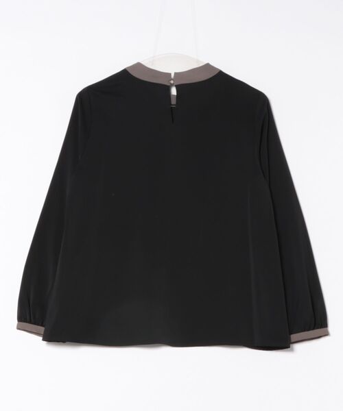 m.f.editorial（エムエフエディトリアル）の「【Tブラウス ストレッチ イージーケア】m.f.エディトリアルレディース 配色ボウタイ 長袖プルオーバーブラウス（シャツ/ブラウス・レディース・ブラック/ブラウン/ダークウッド・MEDIUM/LARGE）」の4枚目の写真