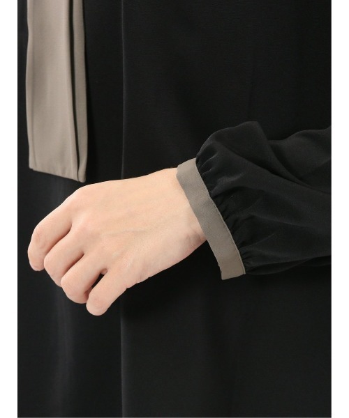 m.f.editorial（エムエフエディトリアル）の「【Tブラウス ストレッチ イージーケア】m.f.エディトリアルレディース 配色ボウタイ 長袖プルオーバーブラウス（シャツ/ブラウス・レディース・ブラック/ブラウン/ダークウッド・MEDIUM/LARGE）」の5枚目の写真