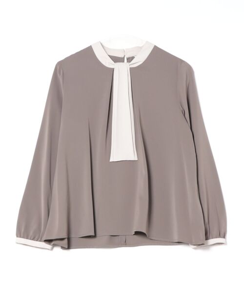 m.f.editorial（エムエフエディトリアル）の「【Tブラウス ストレッチ イージーケア】m.f.エディトリアルレディース 配色ボウタイ 長袖プルオーバーブラウス（シャツ/ブラウス・レディース・ブラック/ブラウン/ダークウッド・MEDIUM/LARGE）」の6枚目の写真