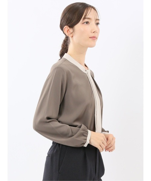 m.f.editorial（エムエフエディトリアル）の「【Tブラウス ストレッチ イージーケア】m.f.エディトリアルレディース 配色ボウタイ 長袖プルオーバーブラウス（シャツ/ブラウス・レディース・ブラック/ブラウン/ダークウッド・MEDIUM/LARGE）」の9枚目の写真