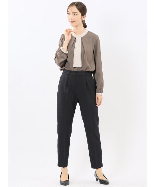 m.f.editorial（エムエフエディトリアル）の「【Tブラウス ストレッチ イージーケア】m.f.エディトリアルレディース 配色ボウタイ 長袖プルオーバーブラウス（シャツ/ブラウス・レディース・ブラック/ブラウン/ダークウッド・MEDIUM/LARGE）」の10枚目の写真