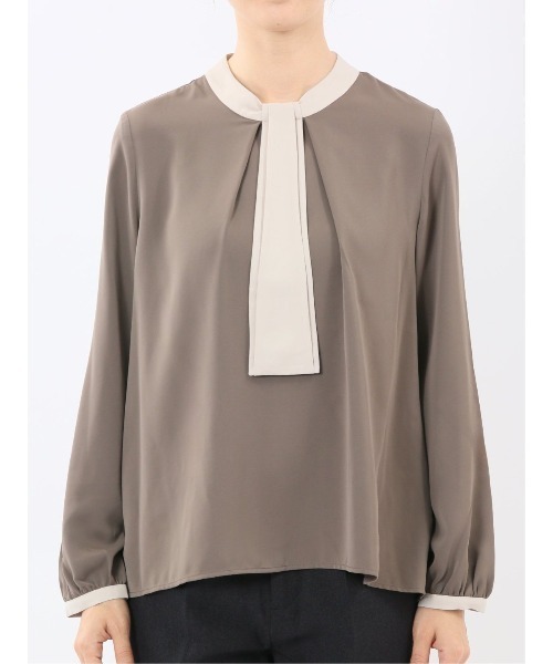 m.f.editorial（エムエフエディトリアル）の「【Tブラウス ストレッチ イージーケア】m.f.エディトリアルレディース 配色ボウタイ 長袖プルオーバーブラウス（シャツ/ブラウス・レディース・ブラック/ブラウン/ダークウッド・MEDIUM/LARGE）」の11枚目の写真