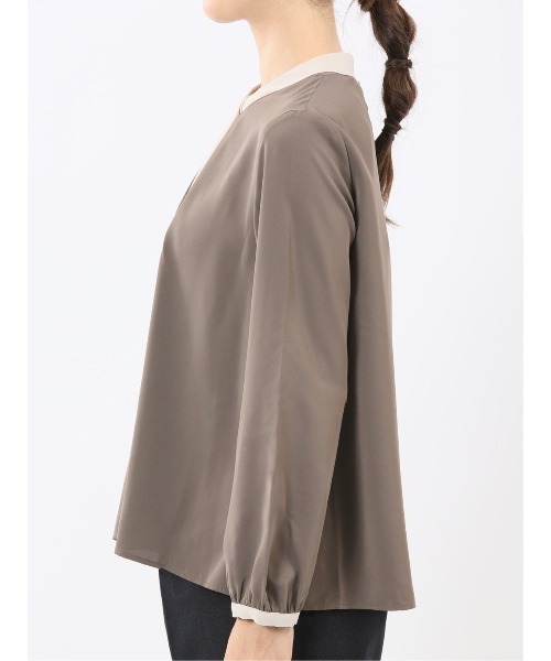 m.f.editorial（エムエフエディトリアル）の「【Tブラウス ストレッチ イージーケア】m.f.エディトリアルレディース 配色ボウタイ 長袖プルオーバーブラウス（シャツ/ブラウス・レディース・ブラック/ブラウン/ダークウッド・MEDIUM/LARGE）」の12枚目の写真