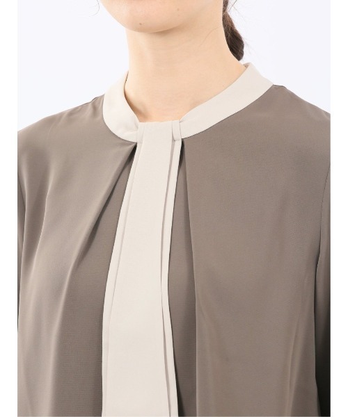 m.f.editorial（エムエフエディトリアル）の「【Tブラウス ストレッチ イージーケア】m.f.エディトリアルレディース 配色ボウタイ 長袖プルオーバーブラウス（シャツ/ブラウス・レディース・ブラック/ブラウン/ダークウッド・MEDIUM/LARGE）」の14枚目の写真