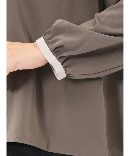 m.f.editorial（エムエフエディトリアル）の「【Tブラウス ストレッチ イージーケア】m.f.エディトリアルレディース 配色ボウタイ 長袖プルオーバーブラウス（シャツ/ブラウス・レディース・ブラック/ブラウン/ダークウッド・MEDIUM/LARGE）」の16枚目の写真