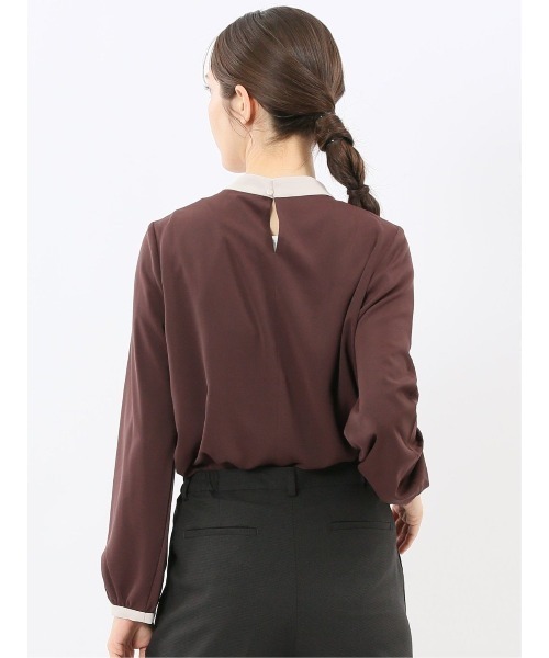 m.f.editorial（エムエフエディトリアル）の「【Tブラウス ストレッチ イージーケア】m.f.エディトリアルレディース 配色ボウタイ 長袖プルオーバーブラウス（シャツ/ブラウス・レディース・ブラック/ブラウン/ダークウッド・MEDIUM/LARGE）」の19枚目の写真