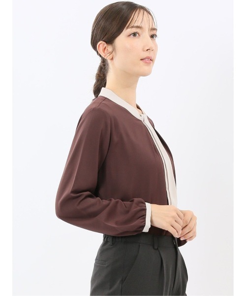 m.f.editorial（エムエフエディトリアル）の「【Tブラウス ストレッチ イージーケア】m.f.エディトリアルレディース 配色ボウタイ 長袖プルオーバーブラウス（シャツ/ブラウス・レディース・ブラック/ブラウン/ダークウッド・MEDIUM/LARGE）」の20枚目の写真